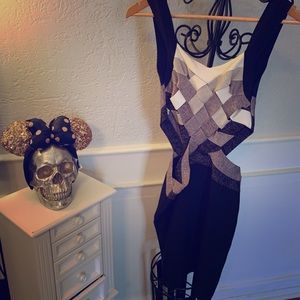 Bandage cutout dress. Black. White. Silver